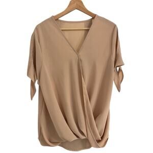 Beige Chiffon Crossover Blouse, Tie Sleeves Women’s Size L